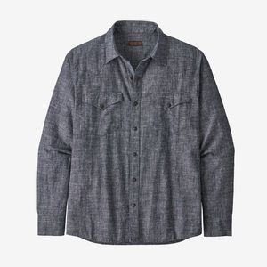 Patagonia Men's Long-Sleeved Western Snap Shirt, size Medium, Navy Chambray